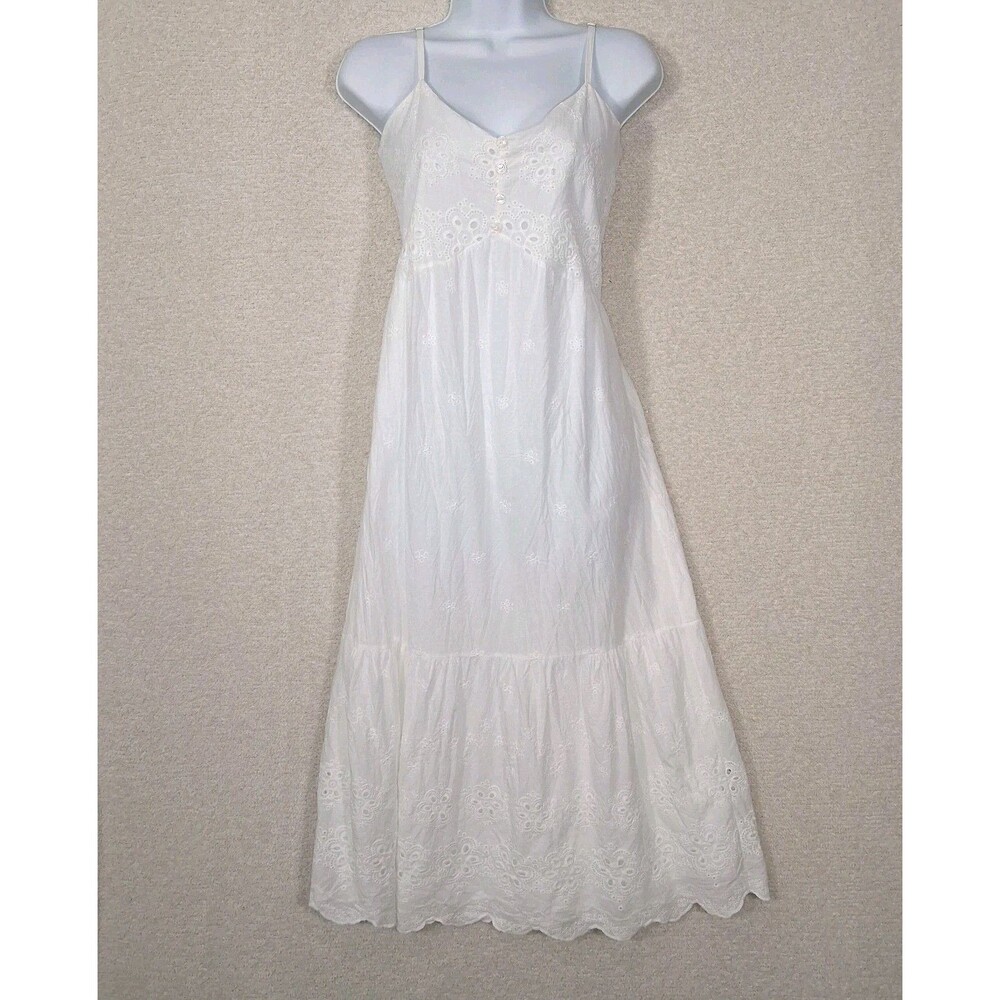 Eyelet Tank Maxi Dress Sz S Prairie Cottage Country Boho Romantic Hippie Flowy